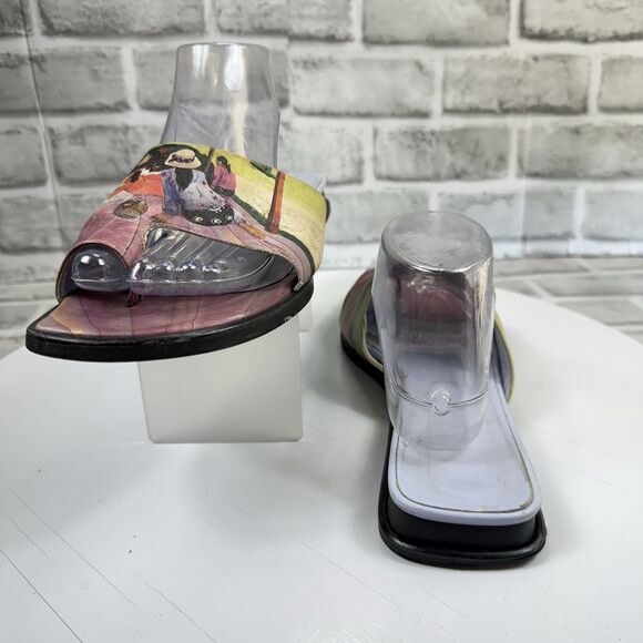 Icon Women’s 10.5/ 11 Painting Wearable Art Blue Leather Toe Ring Low Flats - Picture 3 of 10